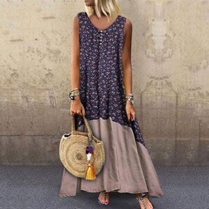 Women Dress Size 2XL Floral Print Sleeveless Henley Neck Casual Dress